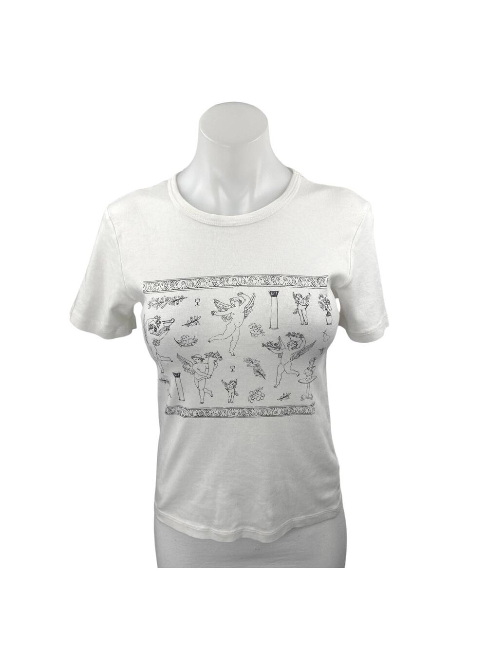 NEW Pacsun Women's White Black Short Sleeve Angels Greek T Shirt Tee Top Size S